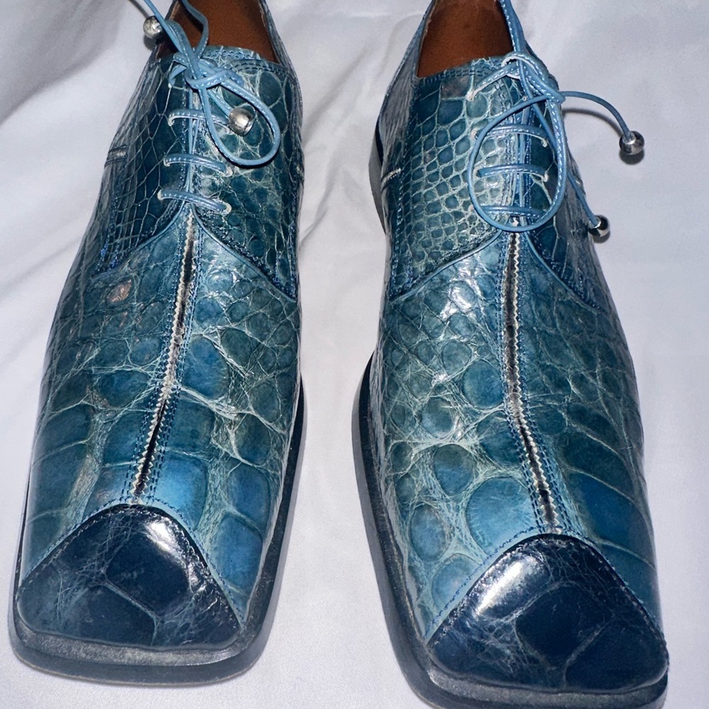 Vintage Matteo & Massim Men's Blue Genuine Crocodile Shoes size 10 with belt 40 - Picture 2 of 15